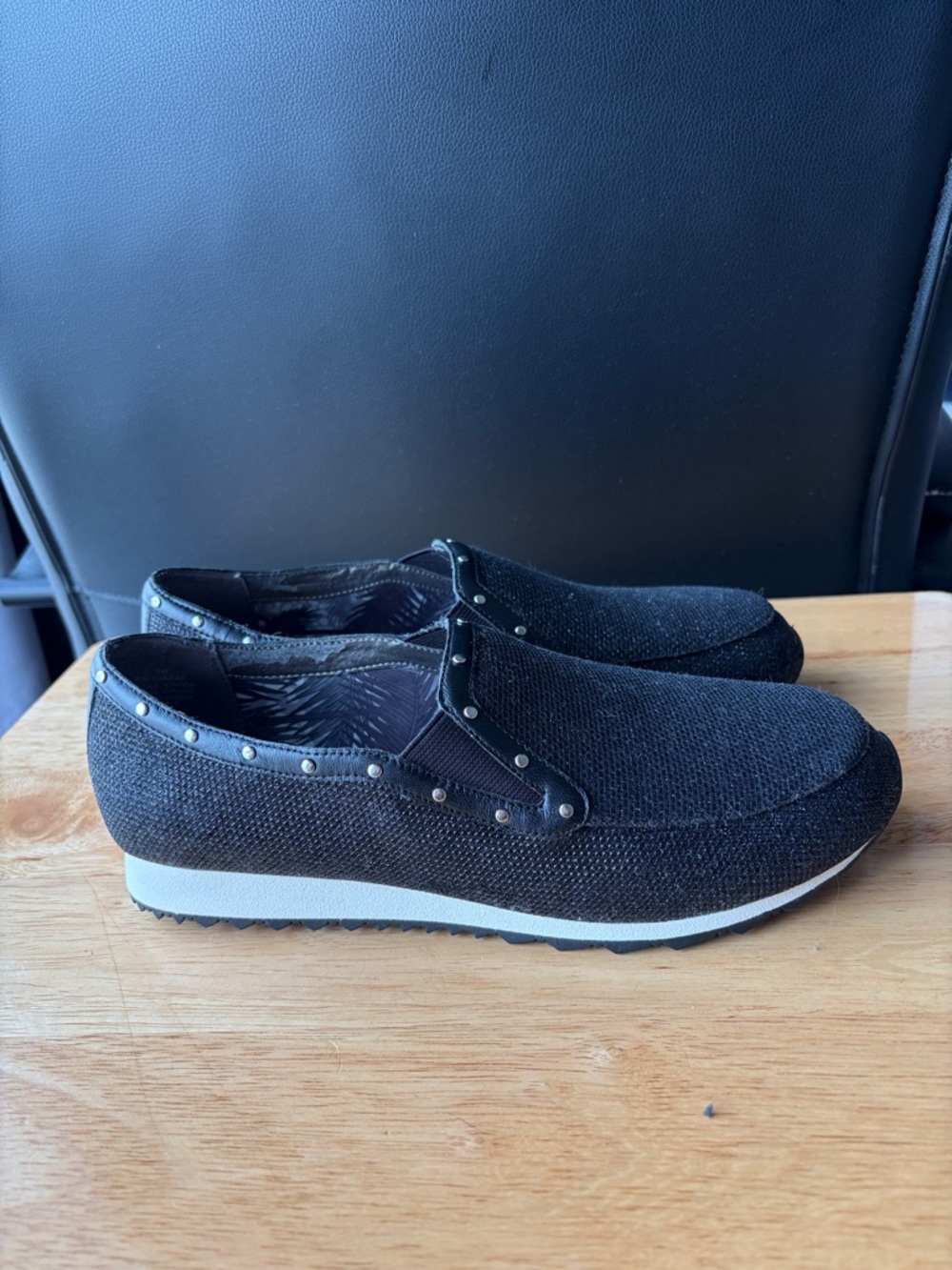 Collection B Black Slip-On Loafers with Stud Trim